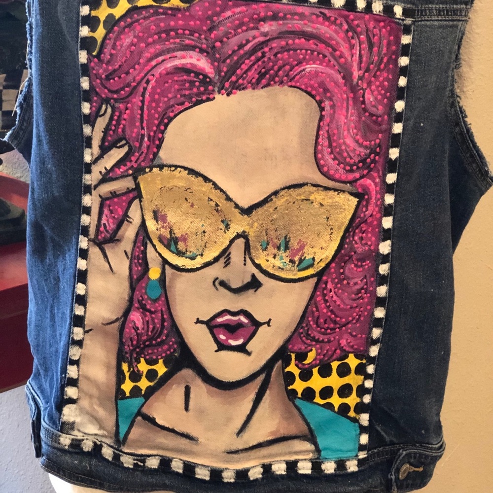 Hand painted denim jacket with pop art girl